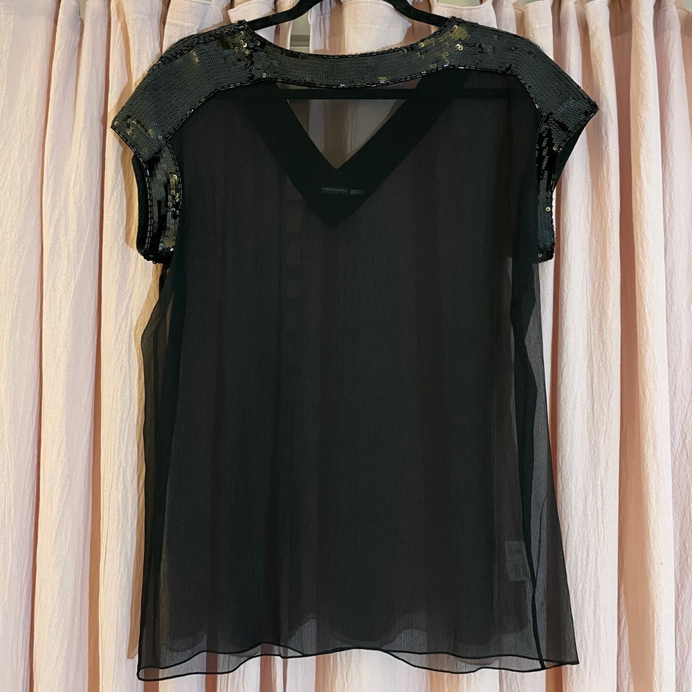 Magaschoni Sheer Black Silk + Sequin Top